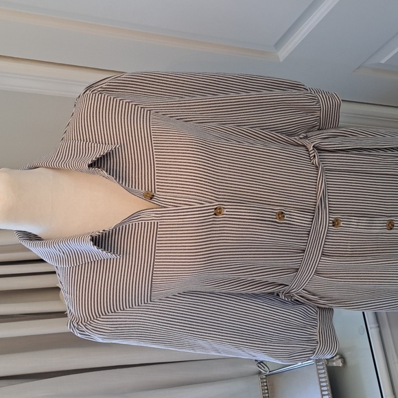 NWT‎ MONTEAU LOS ANGELES Womens Grey/ White Striped Button Down Midi Dress S-M - Picture 2 of 8